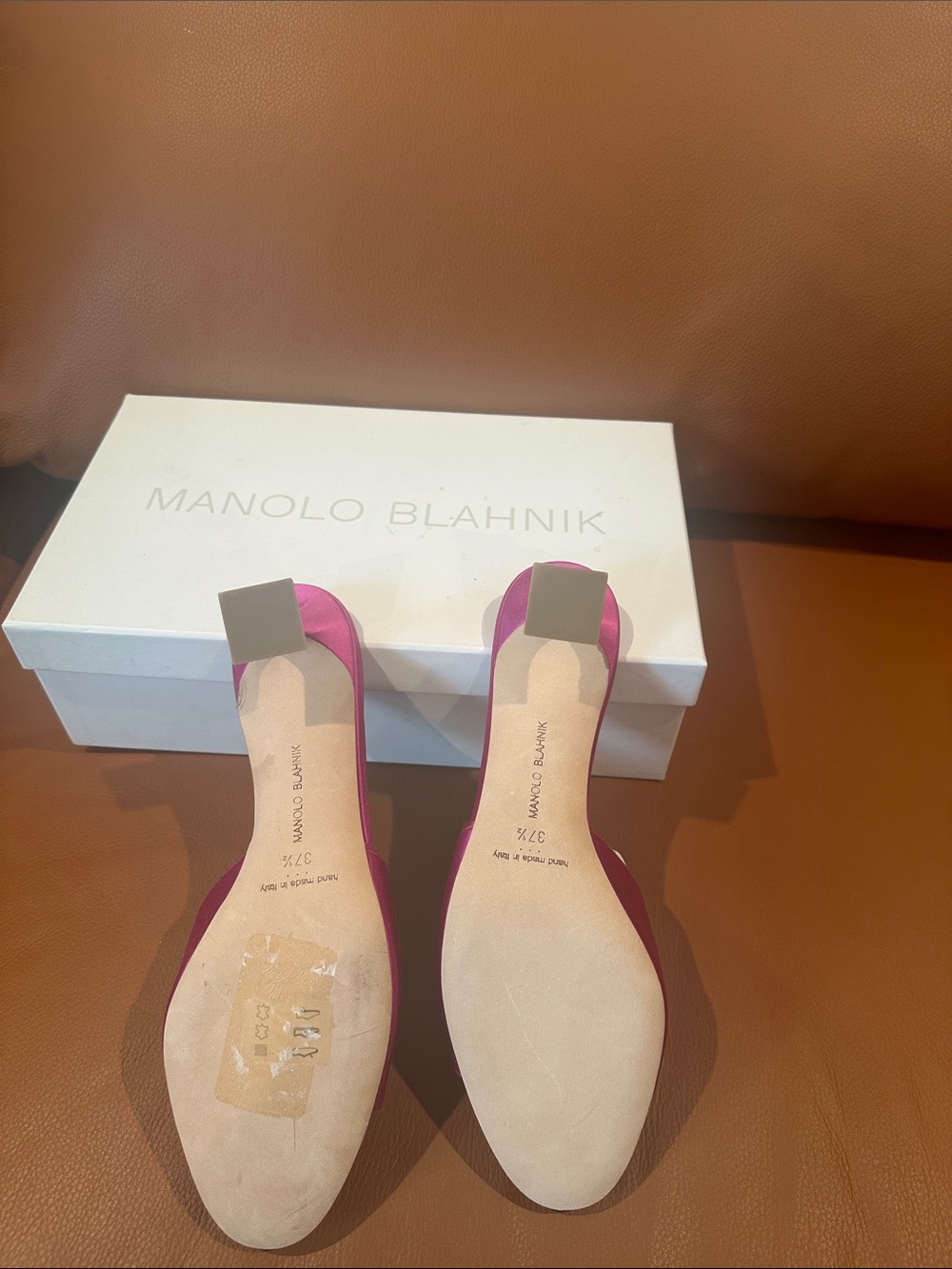 Manolo Blahnik Fuchsia Satin Crystal-Buckle Slide Mules - Picture 3 of 4